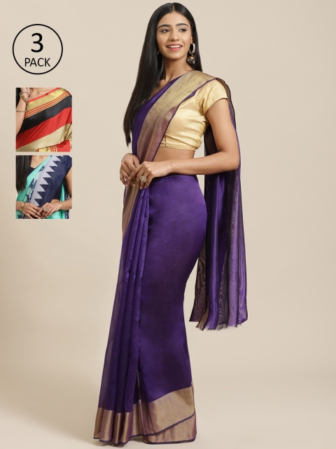 

KALINI Pack Of 3 Sarees, Purple