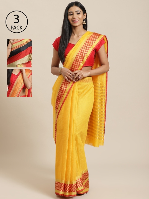 

KALINI Pack Of 3 Saree, Yellow