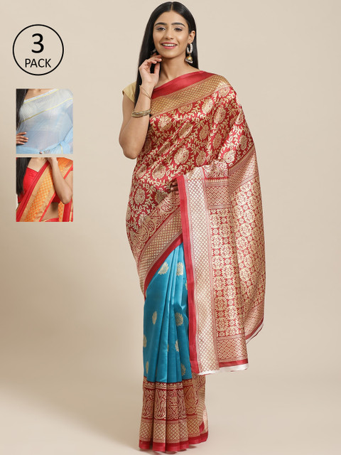 

KALINI Pack Of 3 Sarees, Red