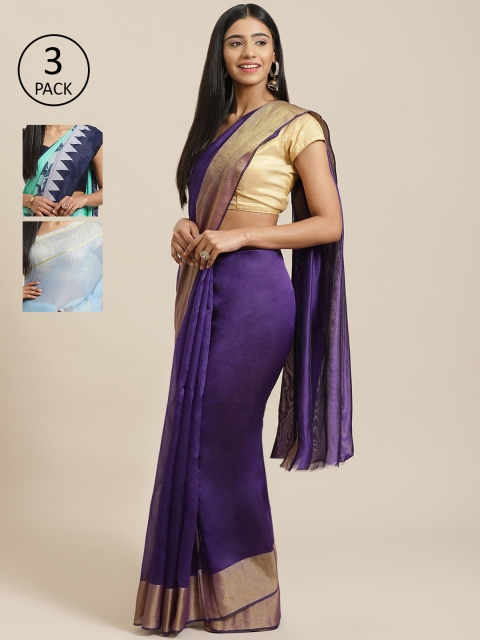 

KALINI Pack Of 3 Sarees, Purple