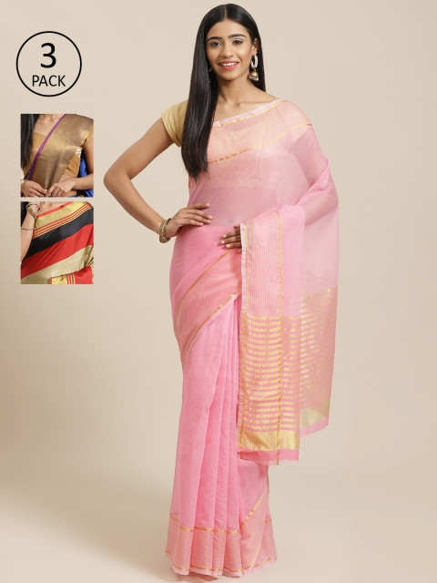 

KALINI Pack Of 3 Sarees, Pink