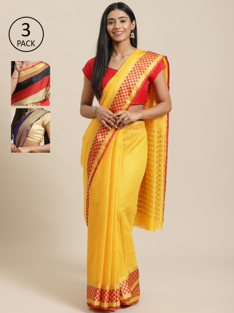 

KALINI Pack Of 3 Sarees, Yellow