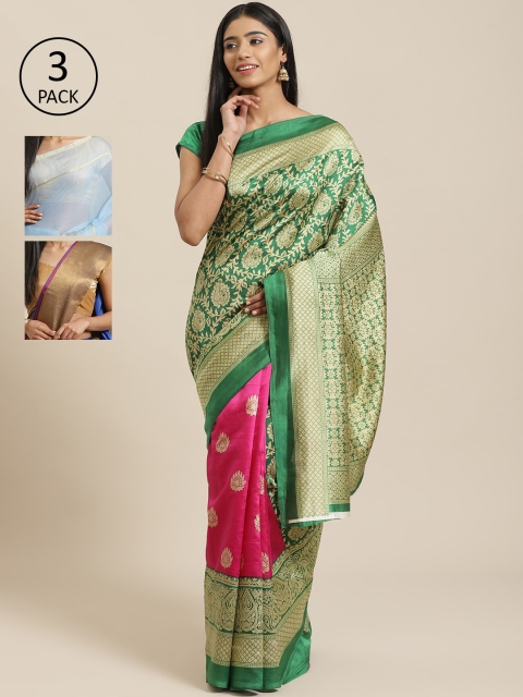 

KALINI Pack Of 3 Sarees, Green