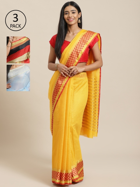 

KALINI Pack of 3 Sarees, Yellow