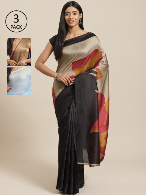 

KALINI Pack Of 3 Saree, Black