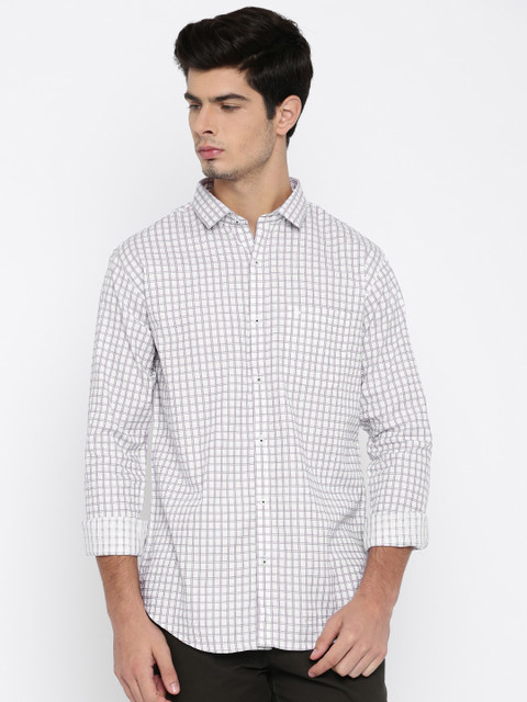 

Basics White Checked Slim Fit Casual Shirt