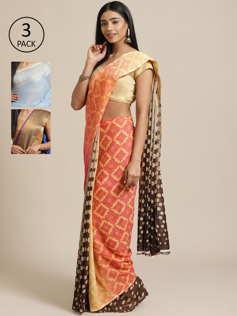 

KALINI Pack Of 3 Saree, Peach