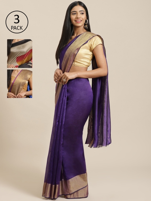 

KALINI Pack of 3 Sarees, Purple