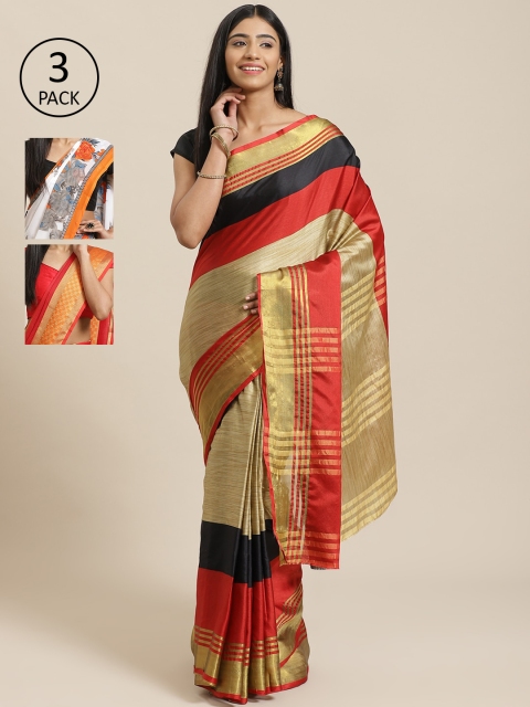 

KALINI Pack Of 3 Saree, Beige