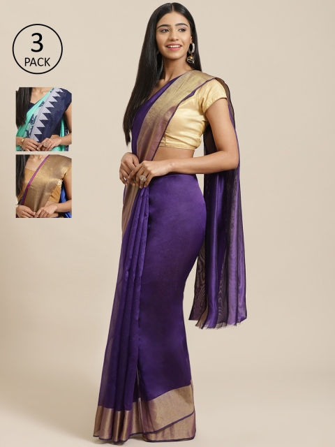 

KALINI Pack of 3 Sarees, Purple