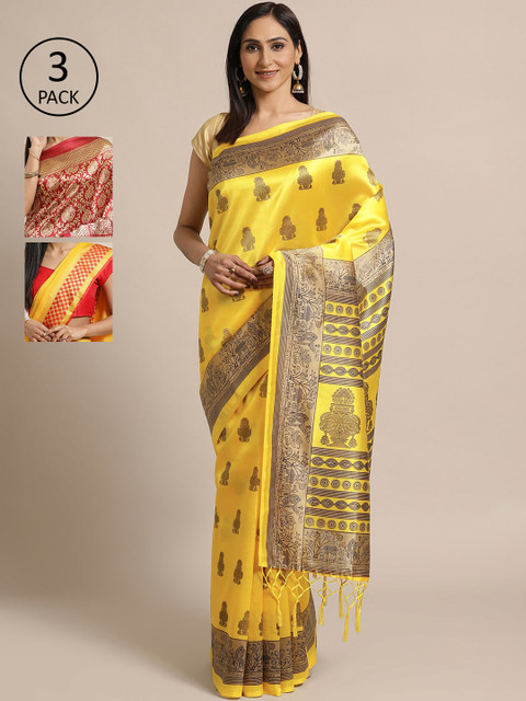 

KALINI Pack Of 3 Saree, Yellow