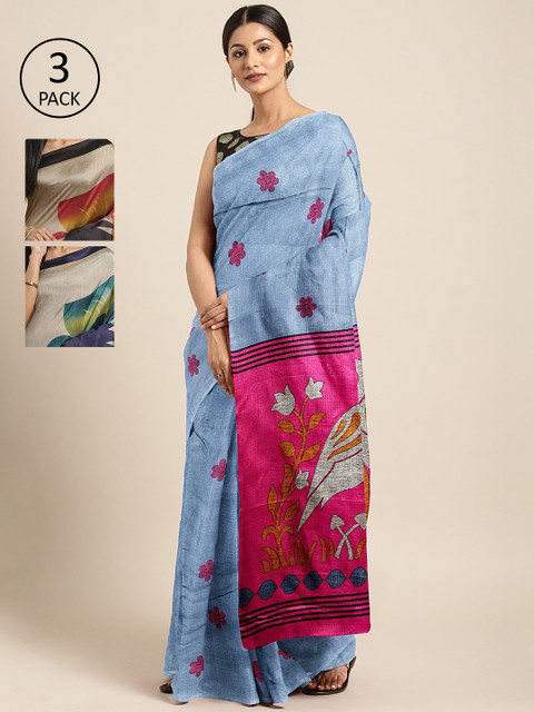 

KALINI Pack of 3 Sarees, Blue