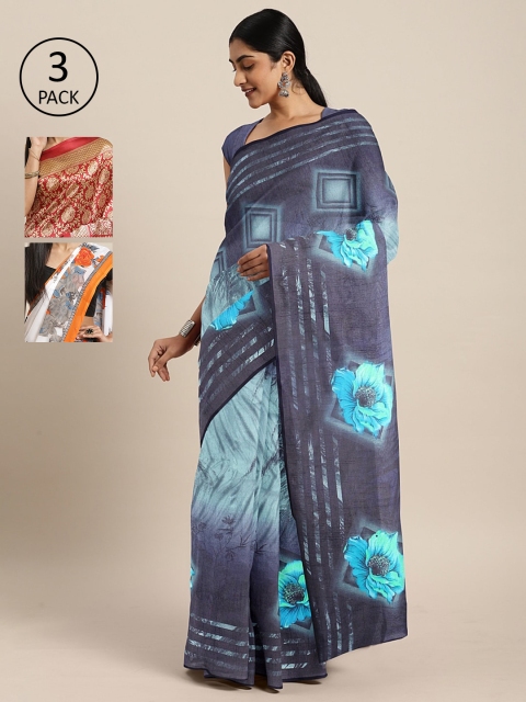 

KALINI Pack Of 3 Saree, Blue