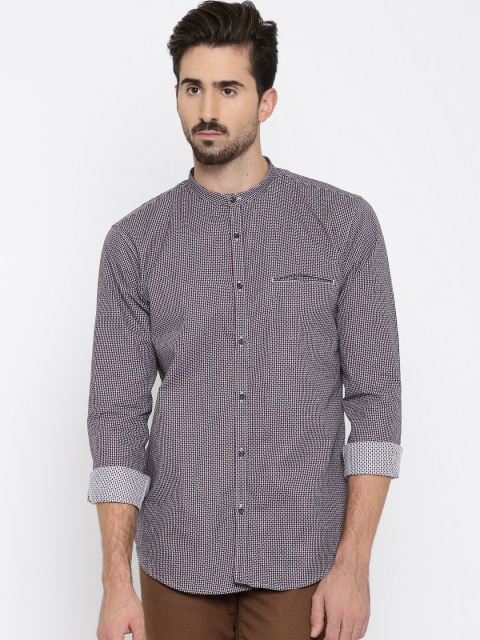 

Basics Maroon & Navy Slim Fit Casual Shirt