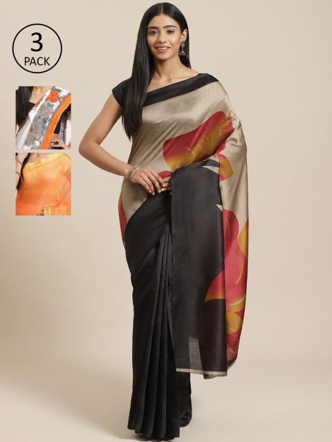 

KALINI Pack of 3 Colourblocked Art Silk Mysore Silk Sareea, Black