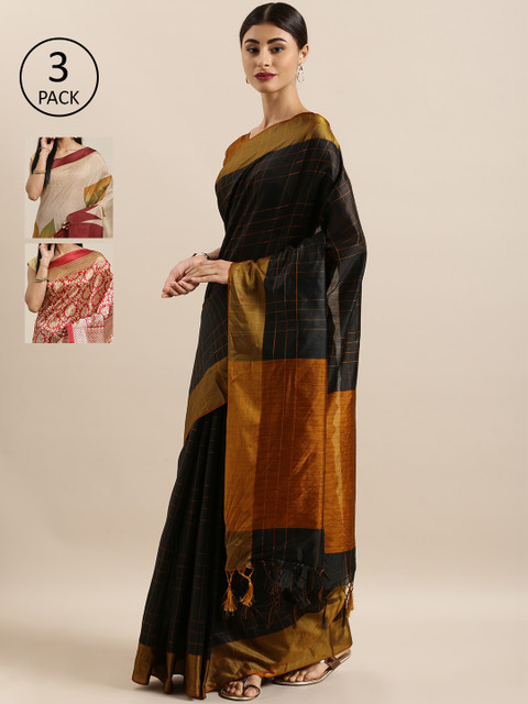

KALINI Pack of 3 Saree, Black