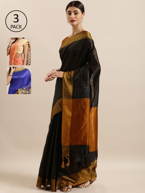 

KALINI Pack Of 3 Art Silk Sarees, Black
