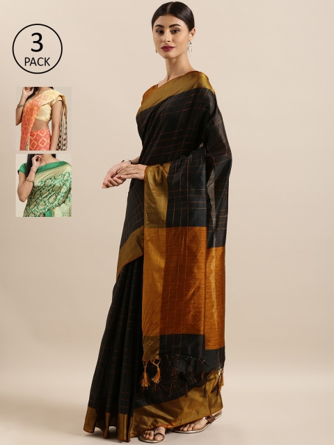 

KALINI Pack Of 3 Art Silk Sarees, Black