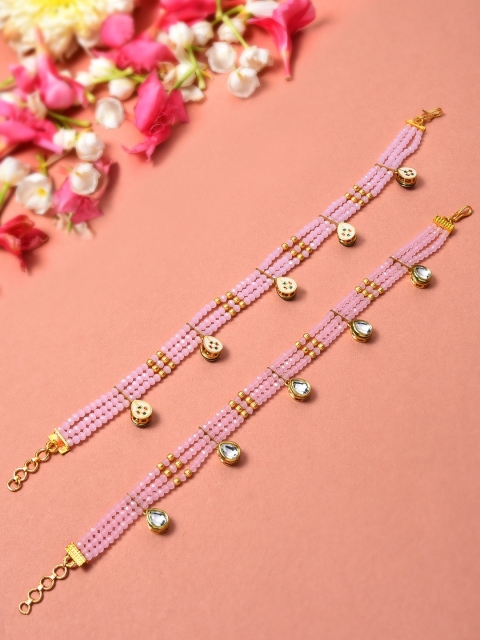 

Zaveri Pearls Pink & Gold-Plated Kundan Studded Anklet