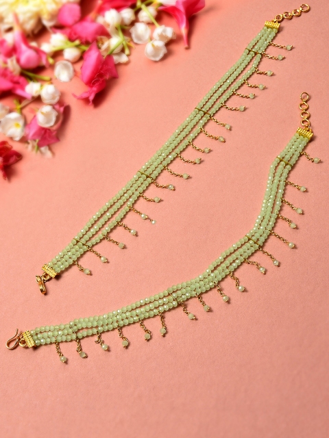 

Zaveri Pearls Gold-Plated & Green Crystal Beads Anklet