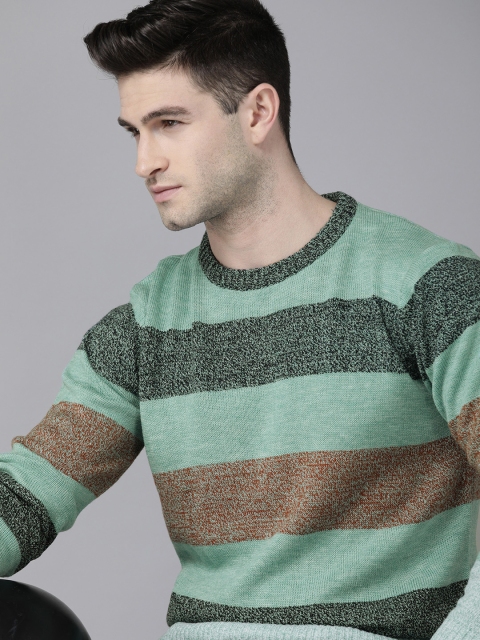 

Roadster Men Green & Blue Striped Pullover