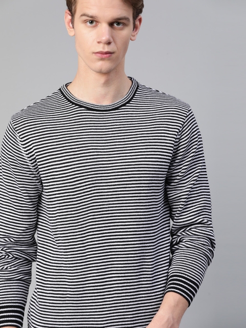 

Roadster Men Grey & Black Striped Pullover