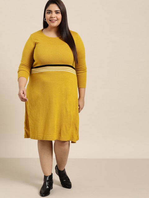 

Sztori Women Plus Size Mustard Yellow & White Acrylic A-Line Dress