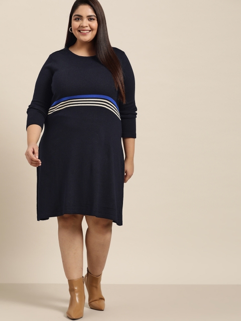 

Sztori Women Plus Size Navy Blue & Off White Acrylic A-Line Dress