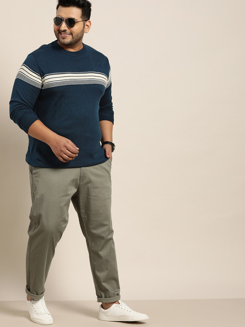 

Sztori Men Plus Size Navy Blue & White Striped Pullover
