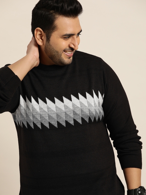 

Sztori Men Plus Size Black & White Self-Design Pullover