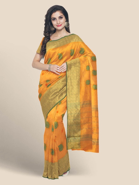 

KLM Fashion Mall Yellow & Green Pure Cotton Woven Design Mangalagiri Saree