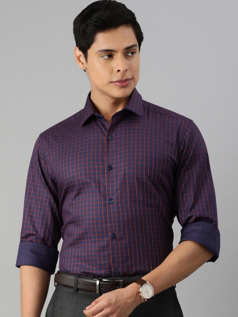 

Arrow Men Navy Blue Grid Tattersall Checks Formal Shirt