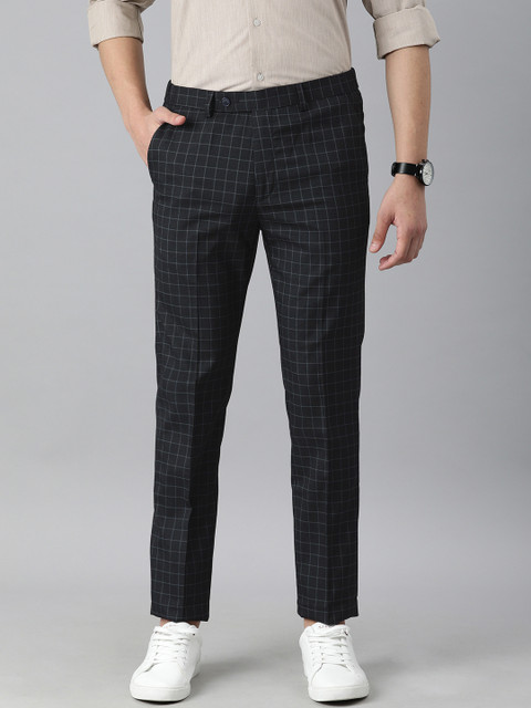 

Arrow New York Men Navy Blue Checked Slim Fit Formal Trousers