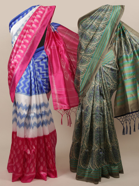 

Pothys Pack Of 2 Jute Silk Printed Sarees, Cream