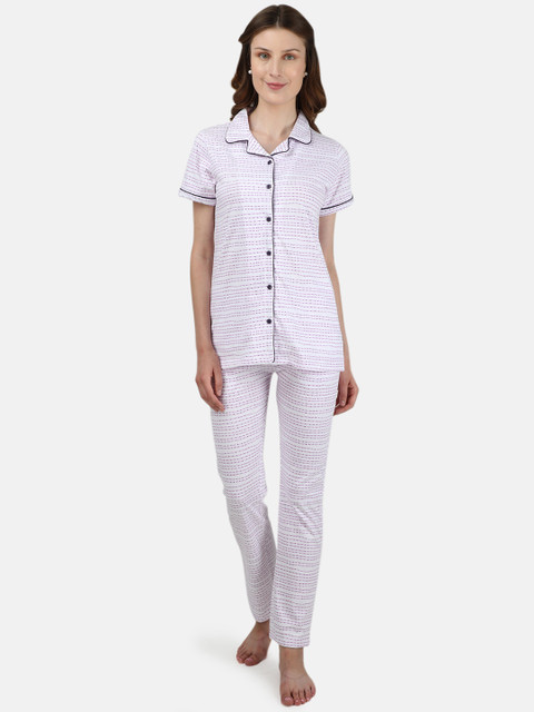 

Monte Carlo Women White & Purple Striped Night suit