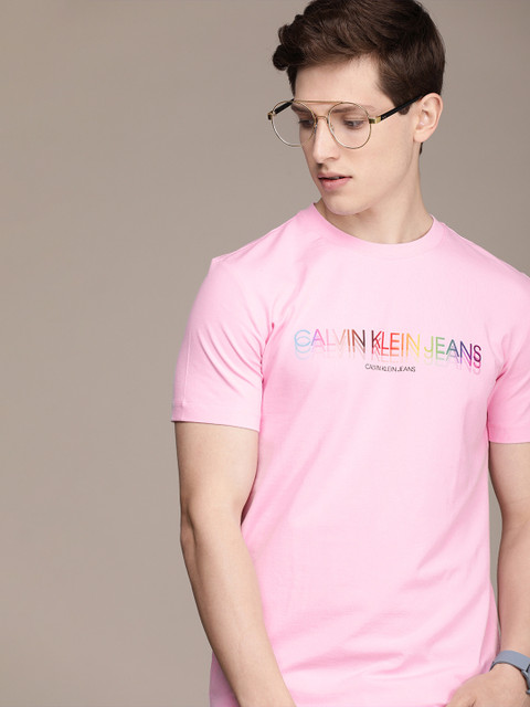 

Calvin Klein Jeans Men Pink Brand Logo Printed Slim Fit T-shirt