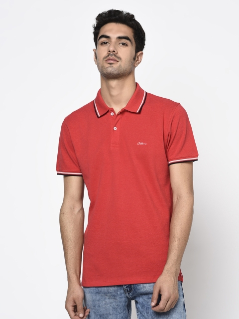 

Octave Men Coral Red Solid Polo Collar T-shirt