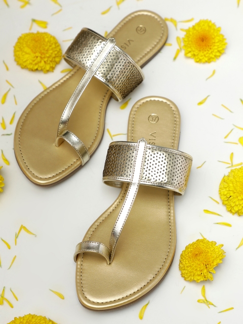 

Vishudh Women Gold-Toned Embellished One Toe Flats