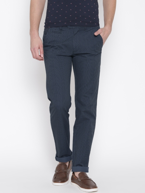 

Peter England Casuals Men Blue Checked Slim Fit Flat-Front Trousers