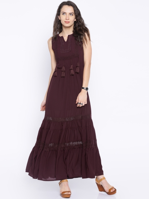 

Tokyo Talkies Maroon Polyester Maxi Dress
