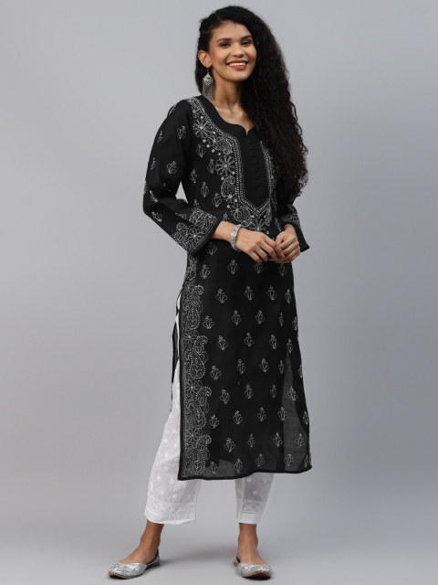 

ADA Women Black & White Ethnic Motifs Hand Embroidered Chikankari Kurta