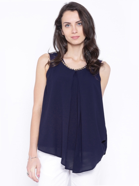 

Tokyo Talkies Navy Georgette Layered Top, Navy blue
