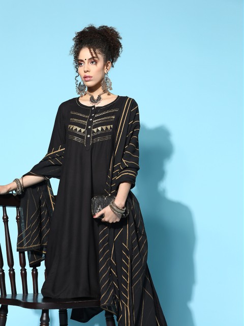 

Anouk Women Black Yoke Design A-Line Kurta with Trousers & Dupatta