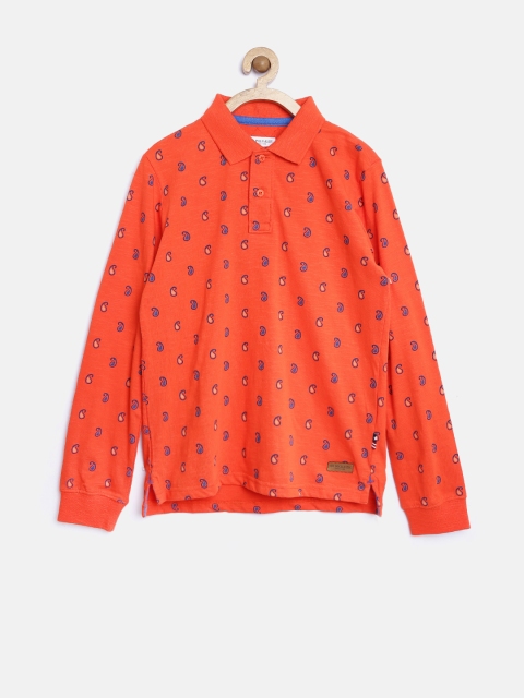 

U.S. Polo Assn. Kids Boys Coral Orange Paisley Print Polo T-shirt