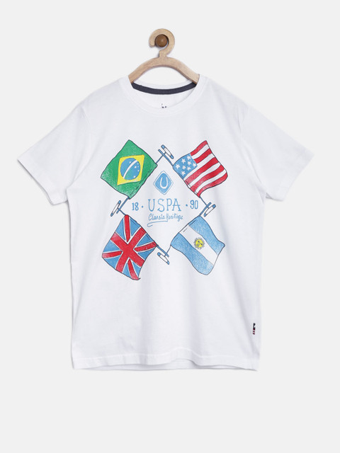 

U.S. Polo Assn. Kids Boys White Printed Pure Cotton T-shirt