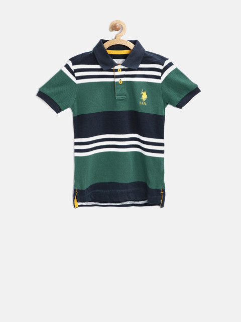 

U.S. Polo Assn. Kids Boys Green Striped Polo T-shirt