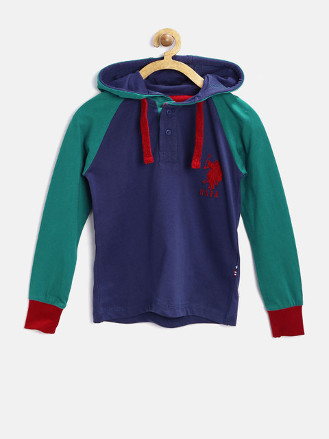 

U.S. Polo Assn. Kids Boys Navy Colourblocked Hooded Sweatshirt, Navy blue