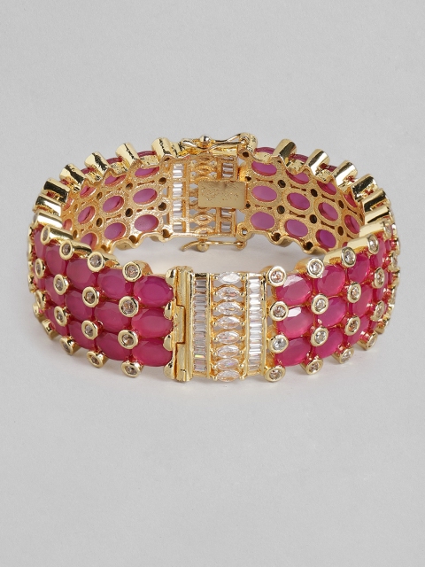 

MUCH MORE Women Magenta Gold-Plated Cubic Zirconia-Studded Bangle-Style Bracelet