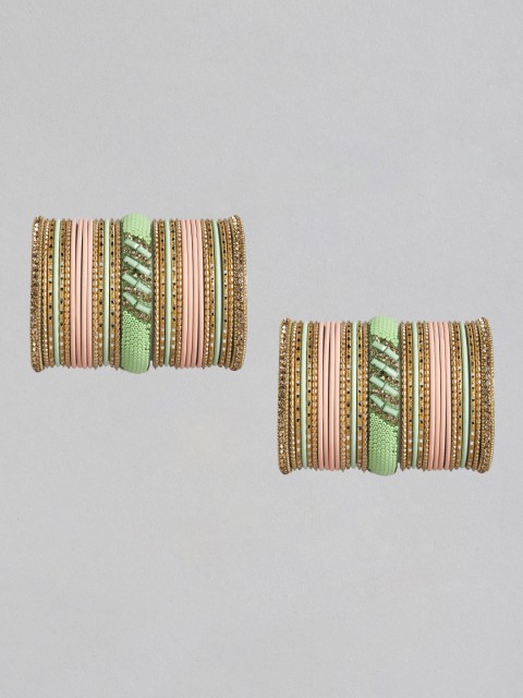 

MUCH MORE Set of 62 Peach-Coloured & Green Gold-Plated Bangles