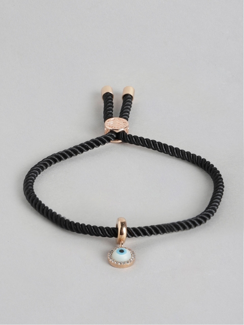 MUCH MORE Women Black Rose Gold-Plated Evil Eye Charm Bracelet